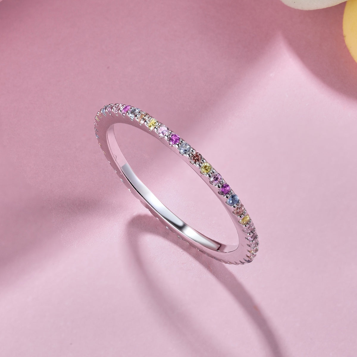 [Regalia jewelry]Ornate Colorful Round Cut Tennis Ring