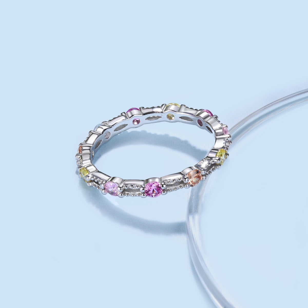 [Regalia jewelry]Sparkling Colorful Round Cut Tennis Ring
