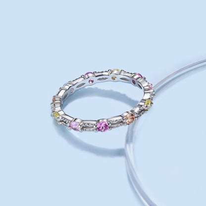 [Regalia jewelry]Sparkling Colorful Round Cut Tennis Ring