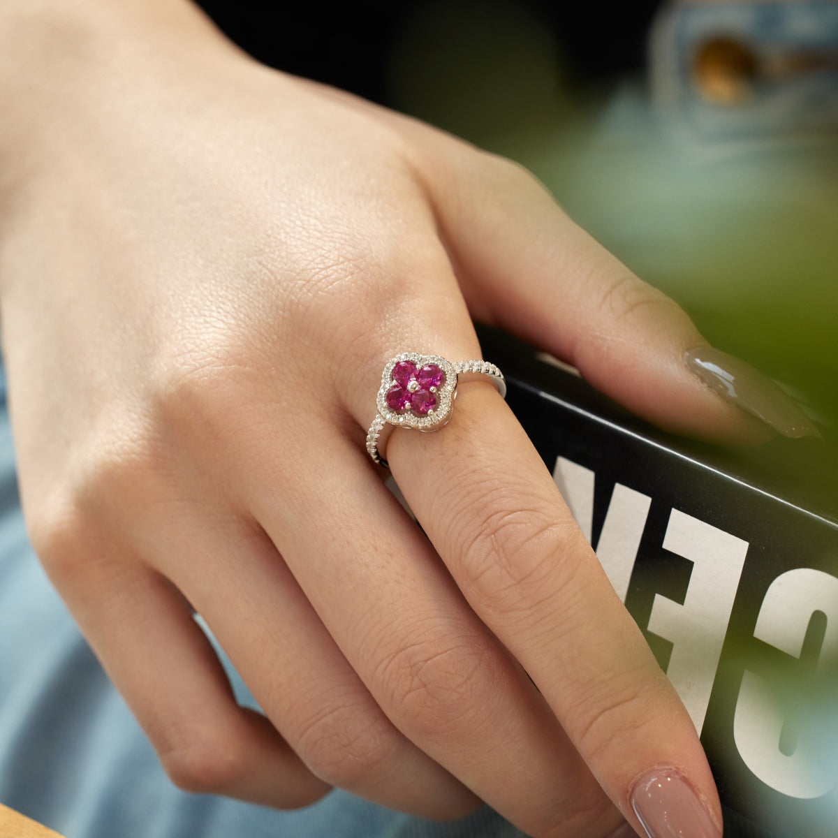 [Regalia jewelry]Four Leaf Clover Flower Design Ring