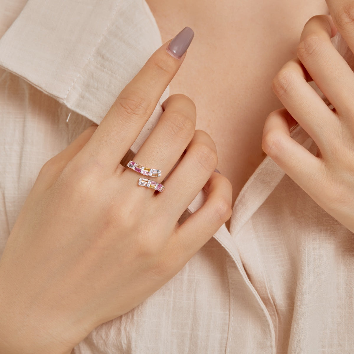 [Regalia jewelry]Charming Colorful Radiant Cut Adjustable Daily Ring
