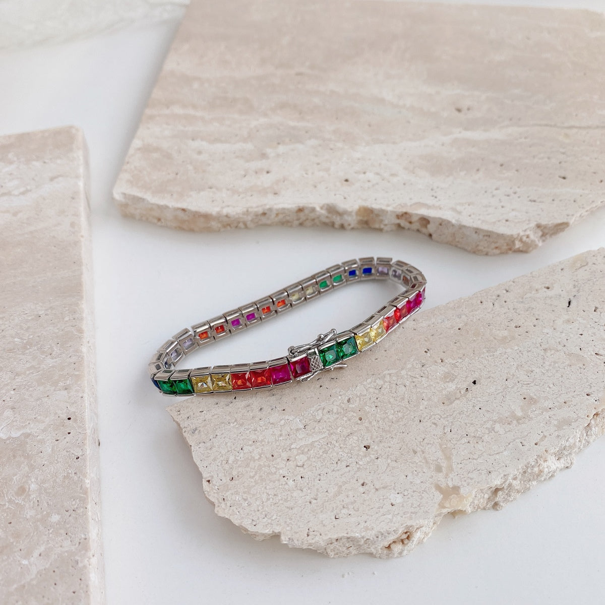 [Regalia jewelry]Radiant Colorful Princess Cut Tennis Bracelet
