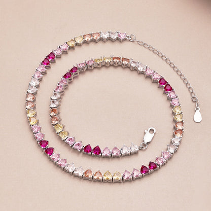 [Regalia jewelry]Sparkling Colorful Full Heart Tennis Necklace