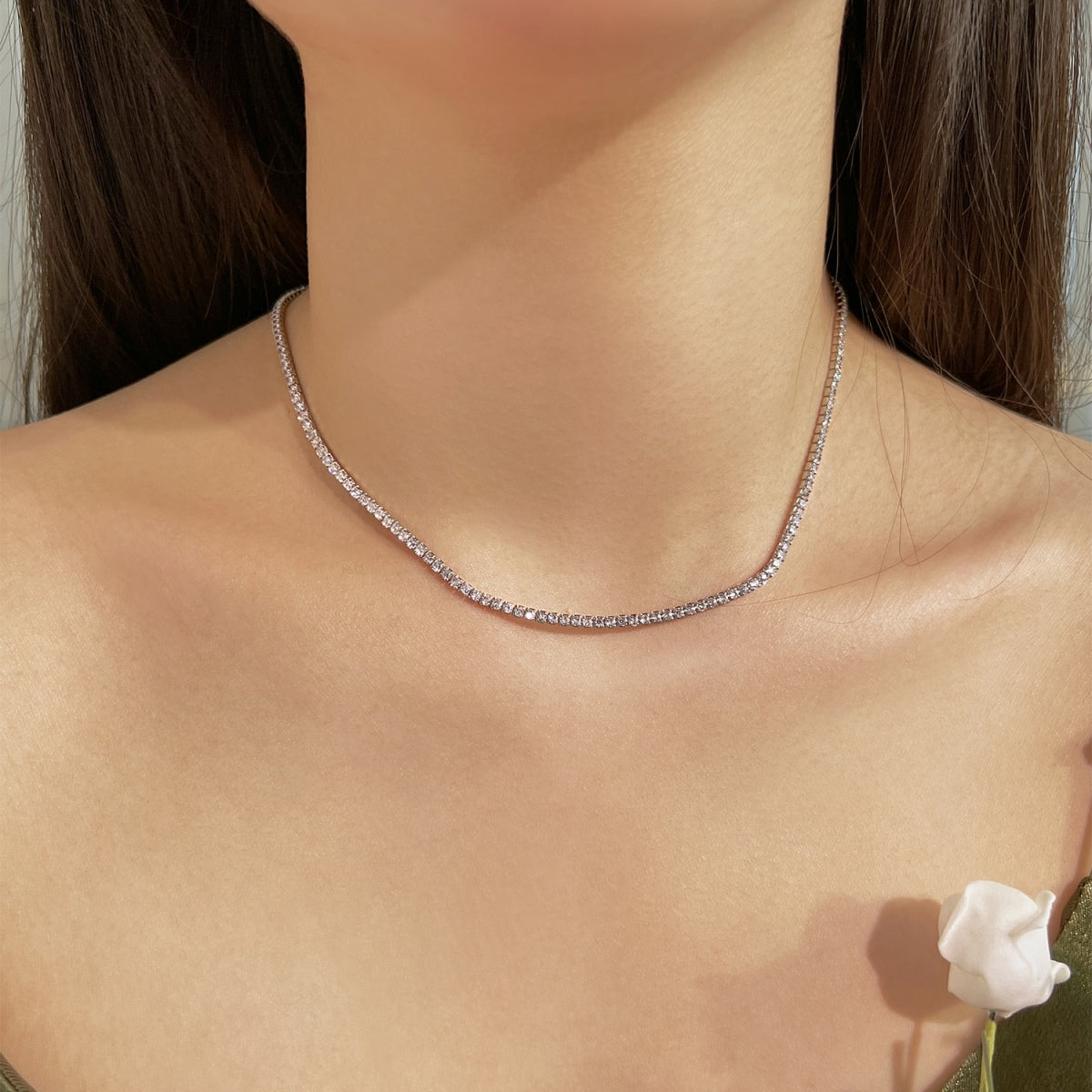 [Regalia jewelry]Delicate Round Shape Tennis Necklace