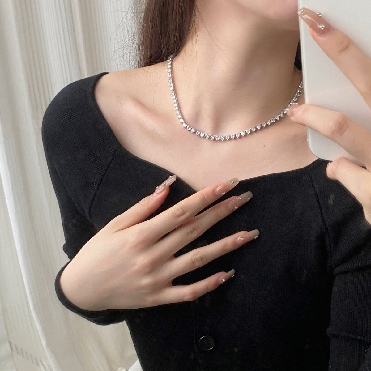 [Regalia jewelry]Ornate Heart Cut Tennis Necklace