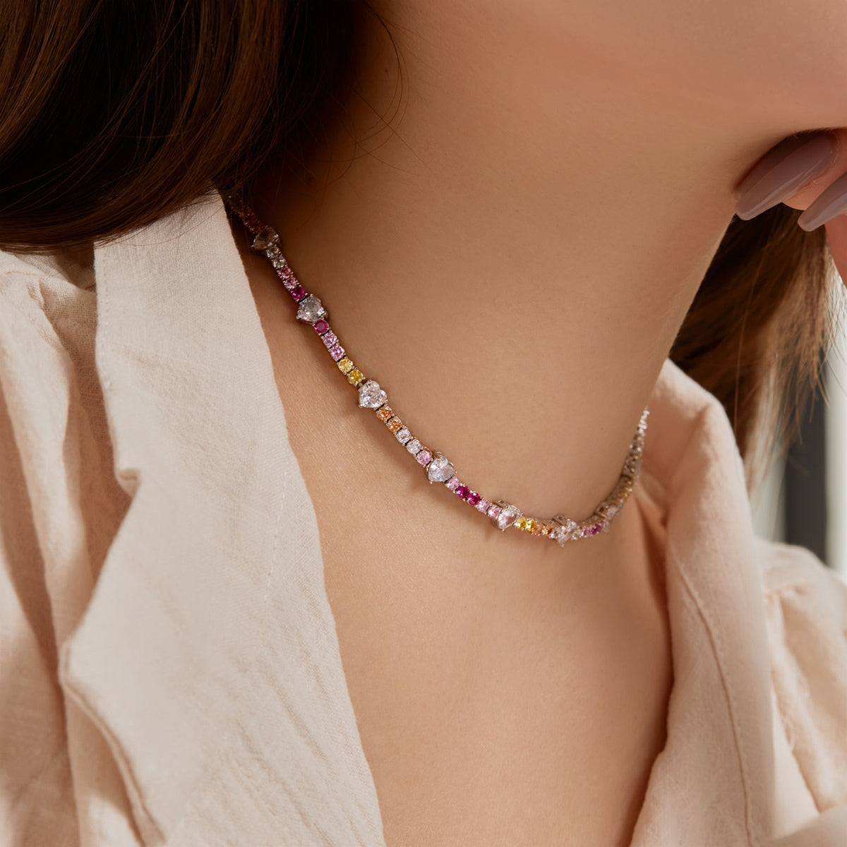 [Regalia jewelry]Delicate Colorful Rainbow Tennis Chain