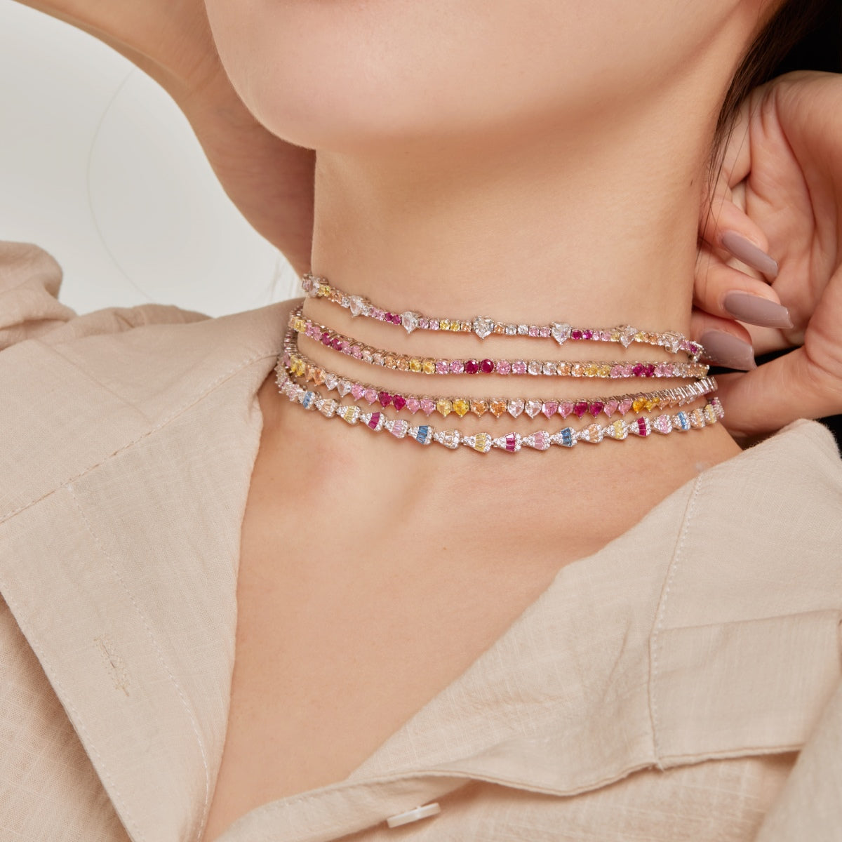 [Regalia jewelry]Delicate Colorful Rainbow Tennis Chain