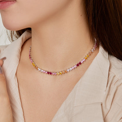[Regalia jewelry]Sparkling Colorful Full Heart Tennis Necklace