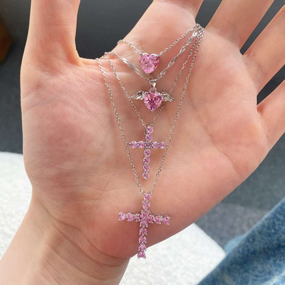 [Regalia jewelry]Heart Shape Main Stone Pendant Collarbone Necklace