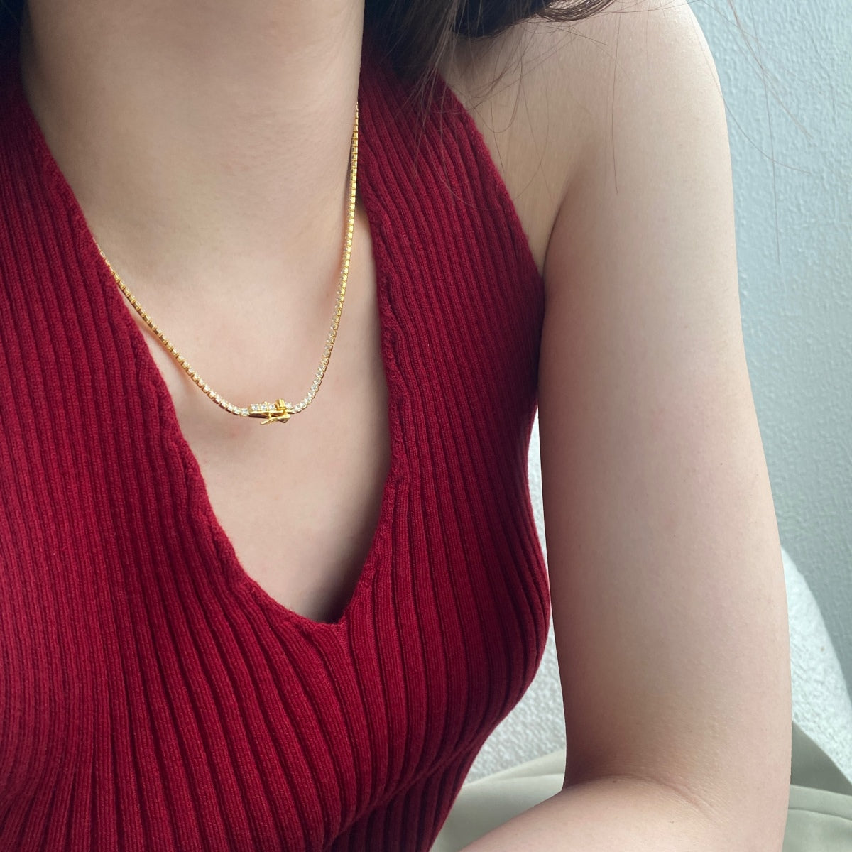 [Regalia jewelry]Delicate Round Shape Tennis Necklace