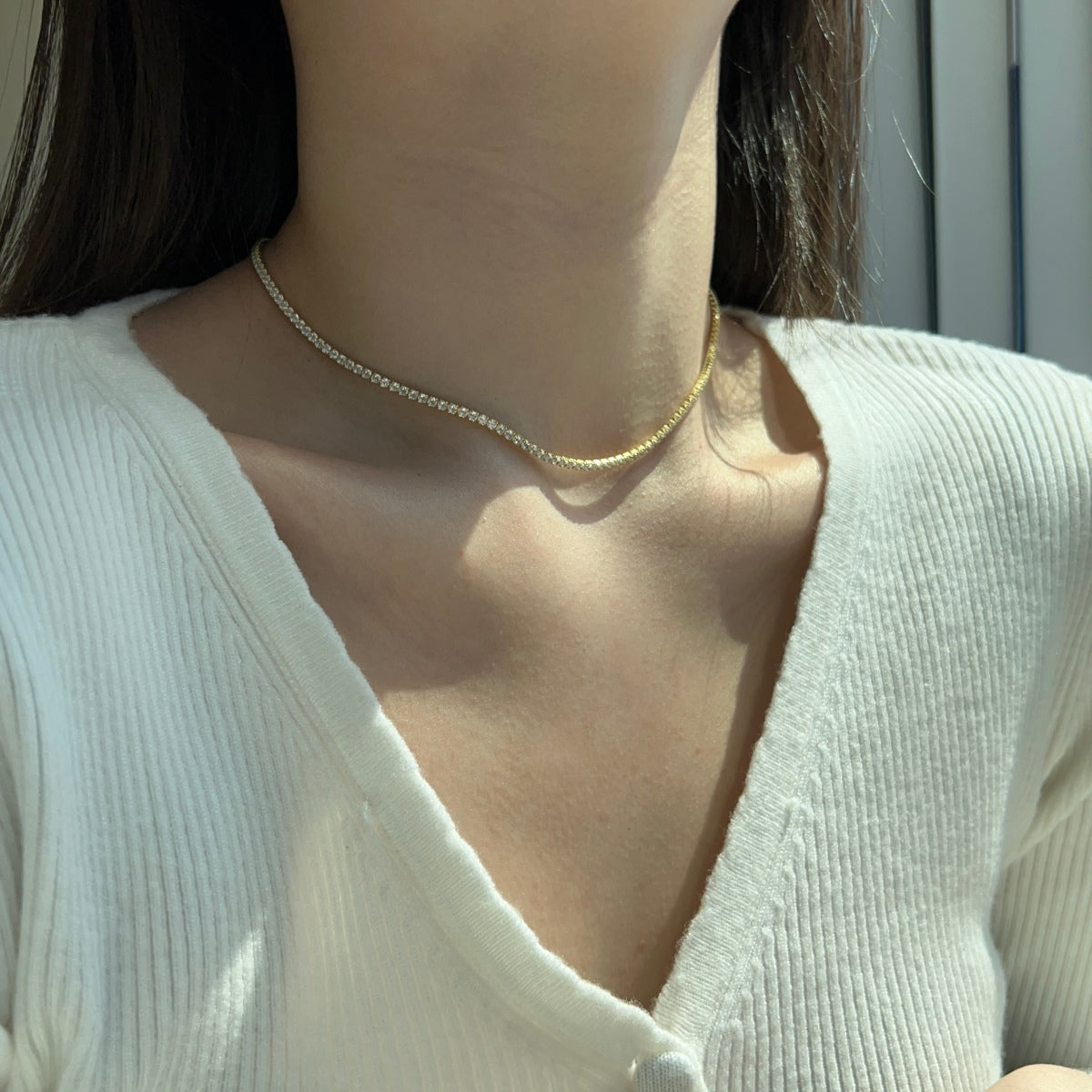 [Regalia jewelry]Delicate Round Shape Tennis Necklace