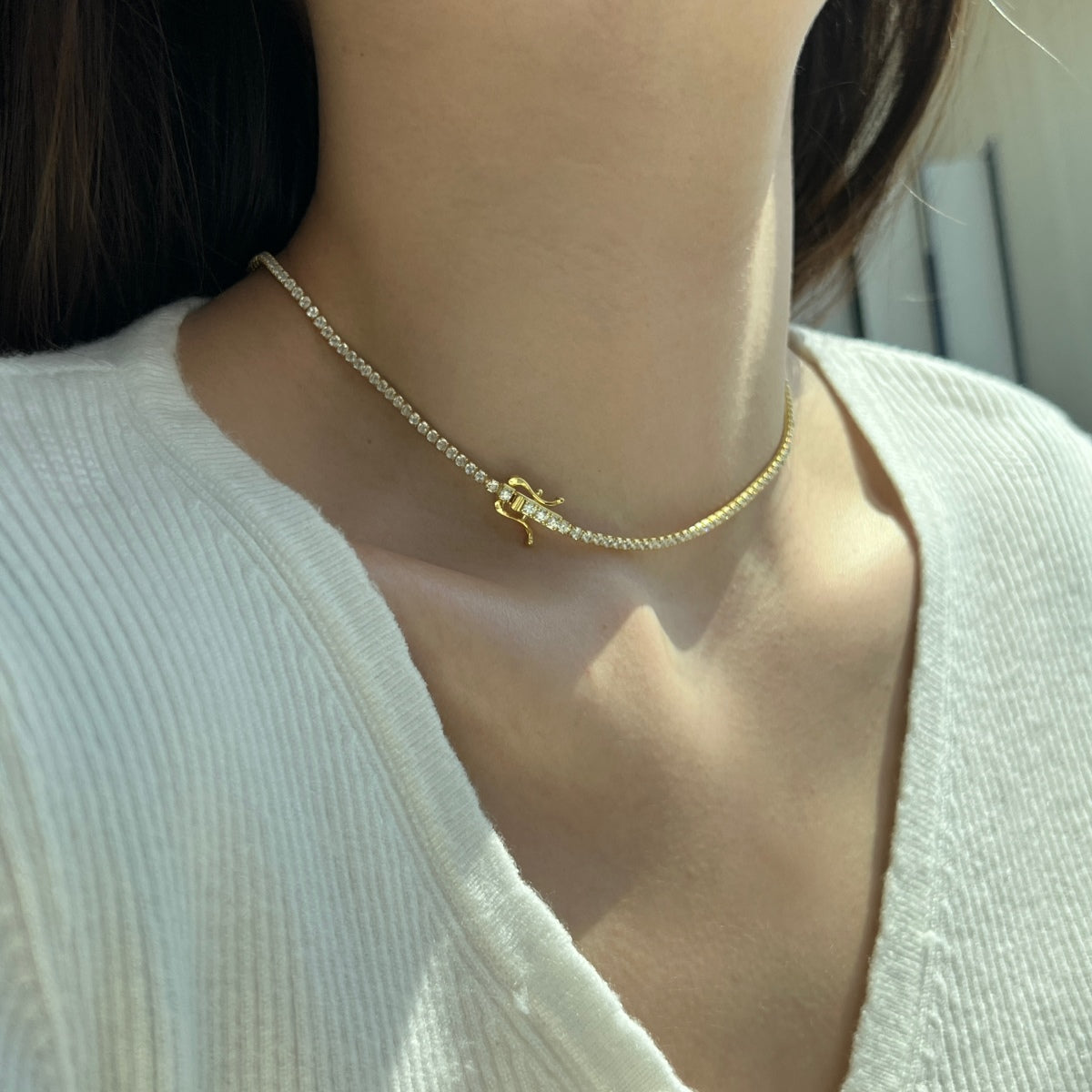 [Regalia jewelry]Delicate Round Shape Tennis Necklace