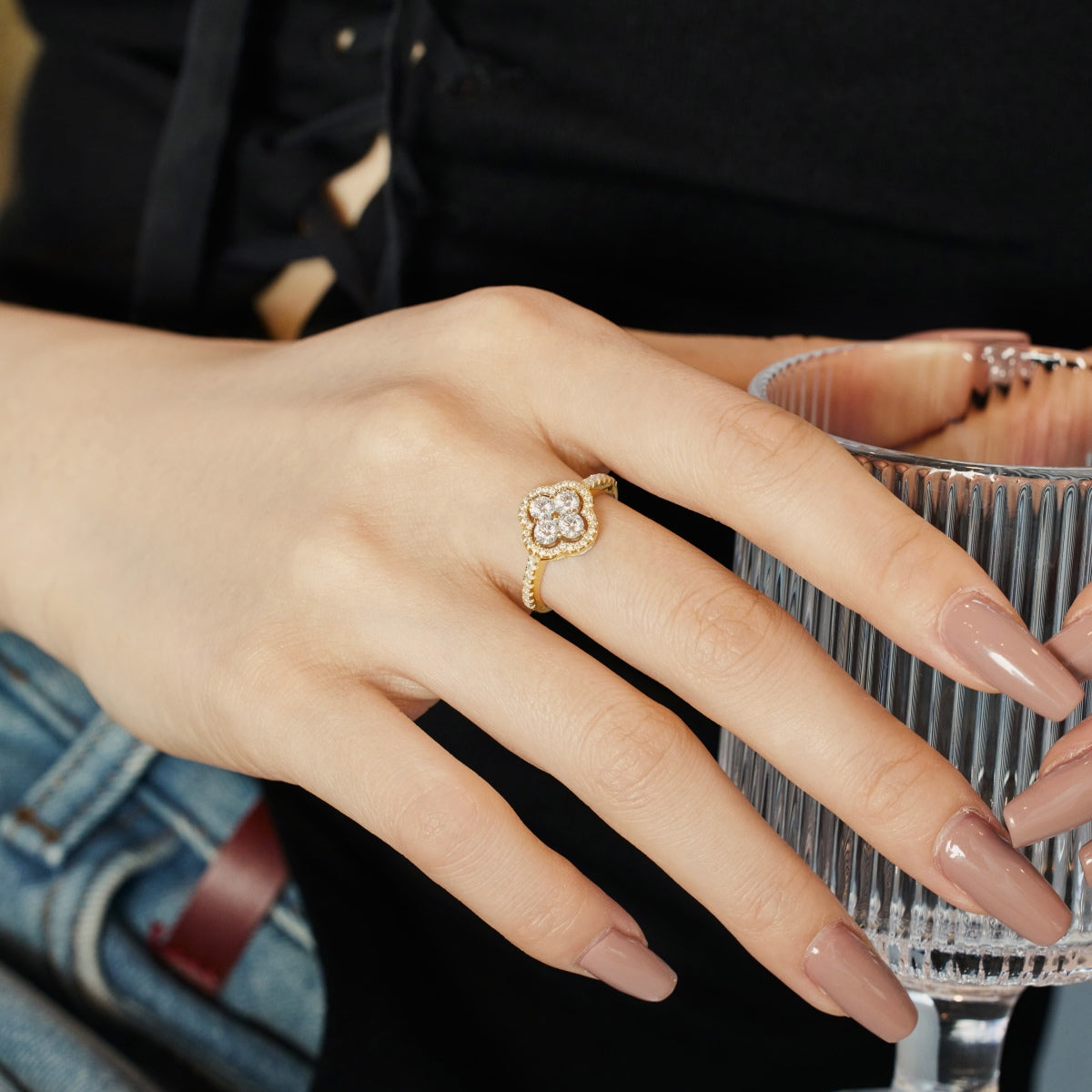 [Regalia jewelry]Four Leaf Clover Flower Design Ring