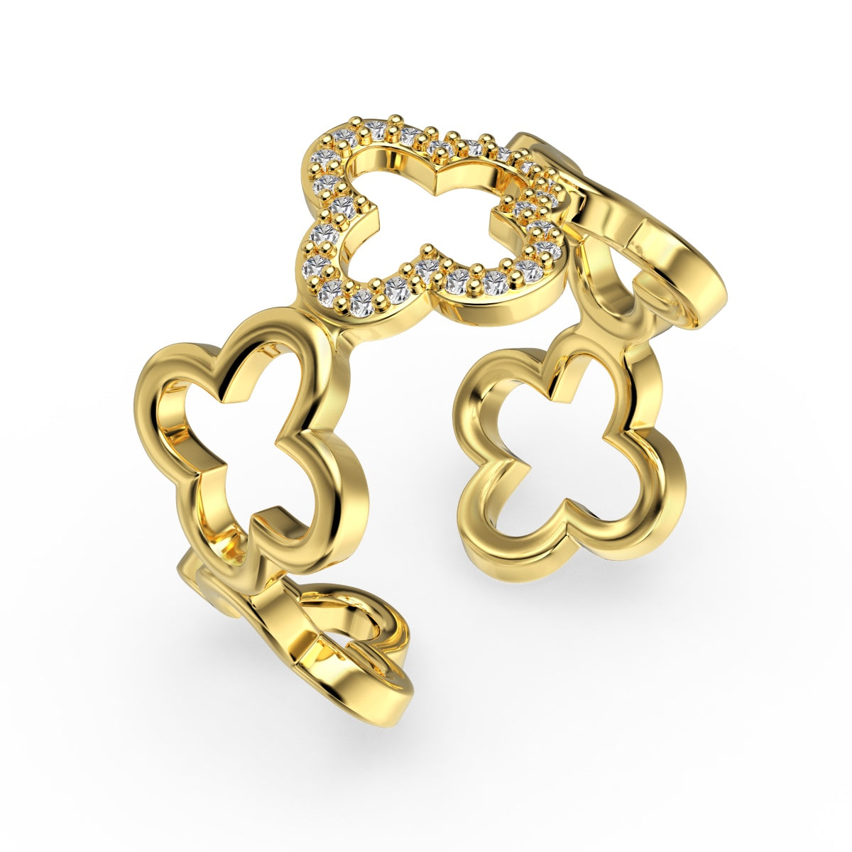 [Regalia jewelry]Hollow Design Four-Leaf Clover Flower Shape Ring