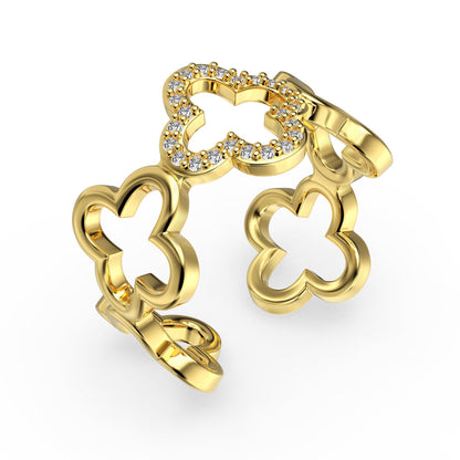 [Regalia jewelry]Hollow Design Four-Leaf Clover Flower Shape Ring