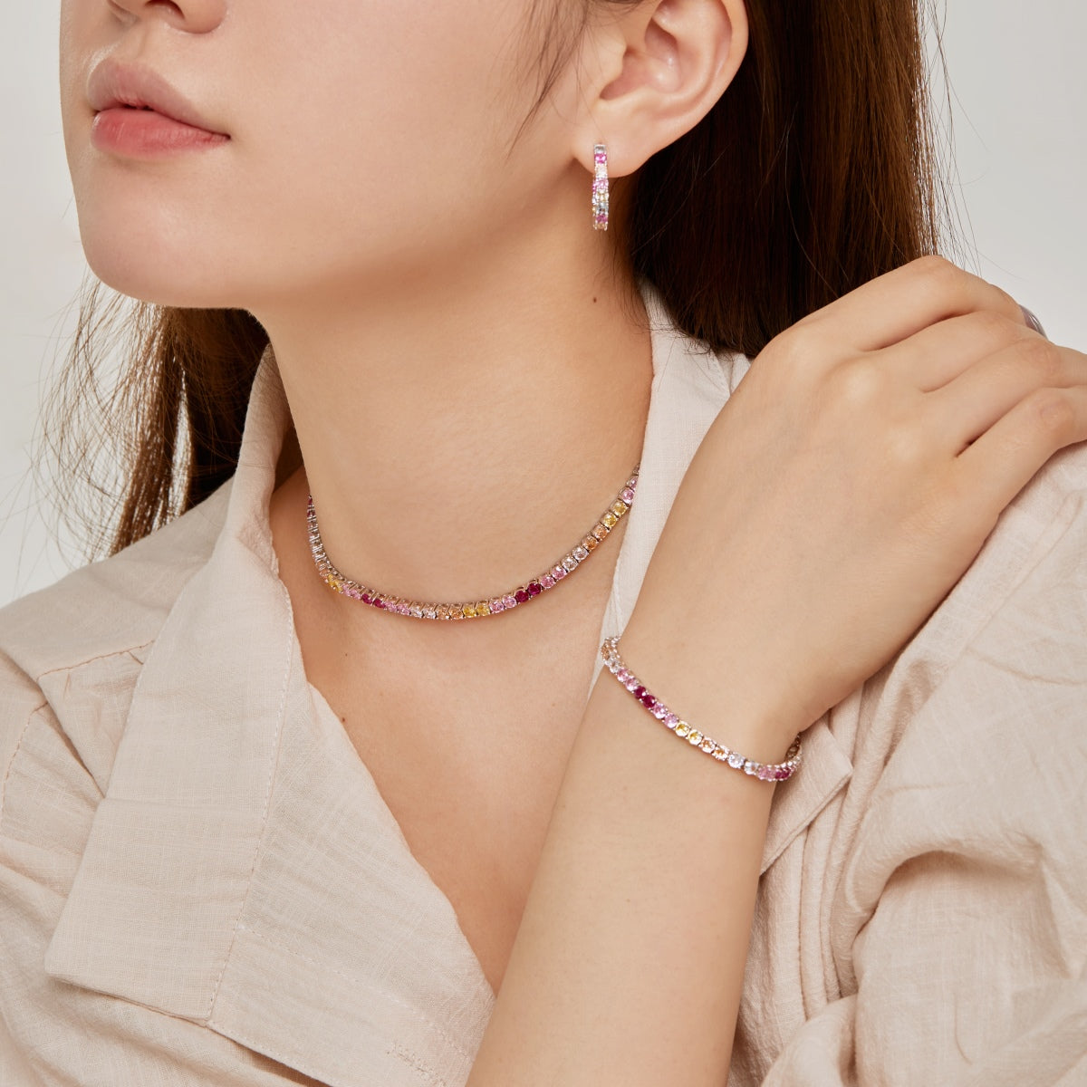 [Regalia jewelry]Radiant Colorful Round Cut Tennis Bracelet