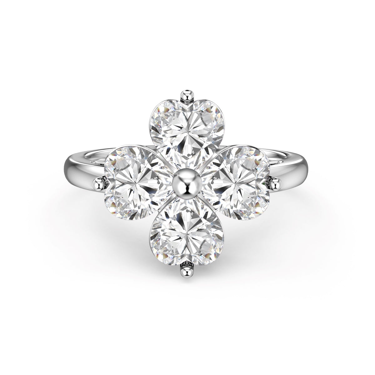 [Regalia jewelry]Heart-shaped Four-Leaf Clover Ball Ring