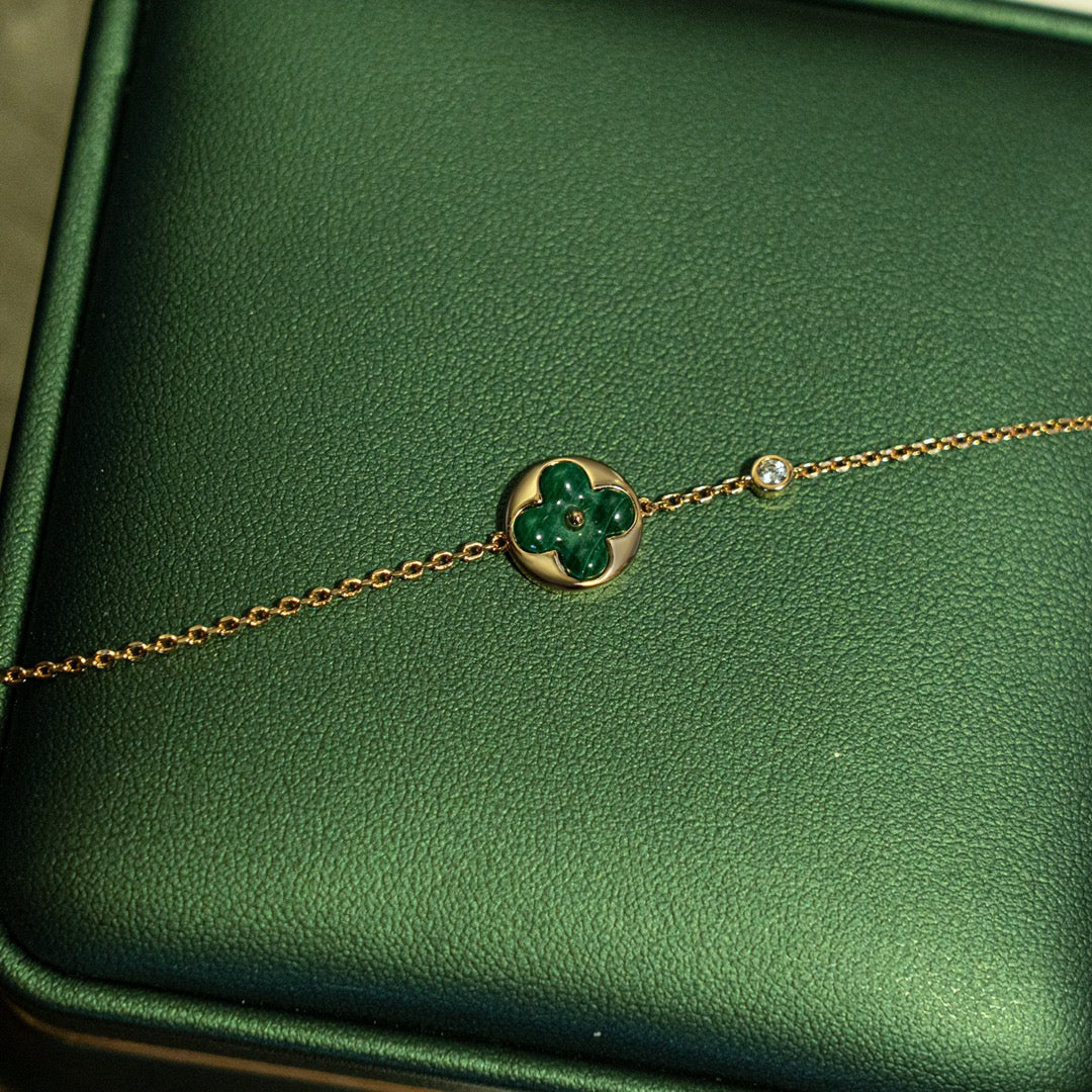 [Regalia jewelry]SUN MALACHITE 1 DIAMOND PINK GOLD BRACELET