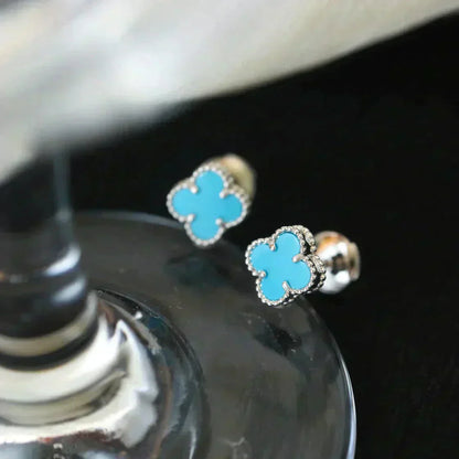 [Regalia jewelry]CLOVER MINI 9.5MM ONYX STUD EARRINGS SILVER