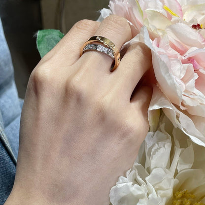 [Regalia jewelry]LOVE PINK GOLD SILVER DIAMOND DOUBLE RING