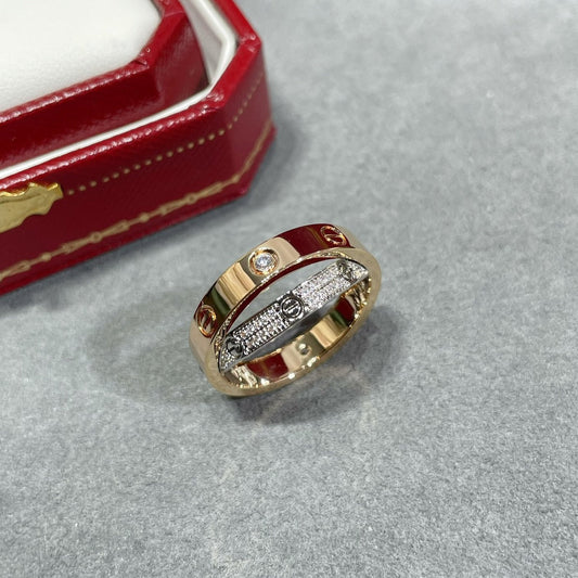 [Regalia jewelry]LOVE PINK GOLD SILVER DIAMOND DOUBLE RING