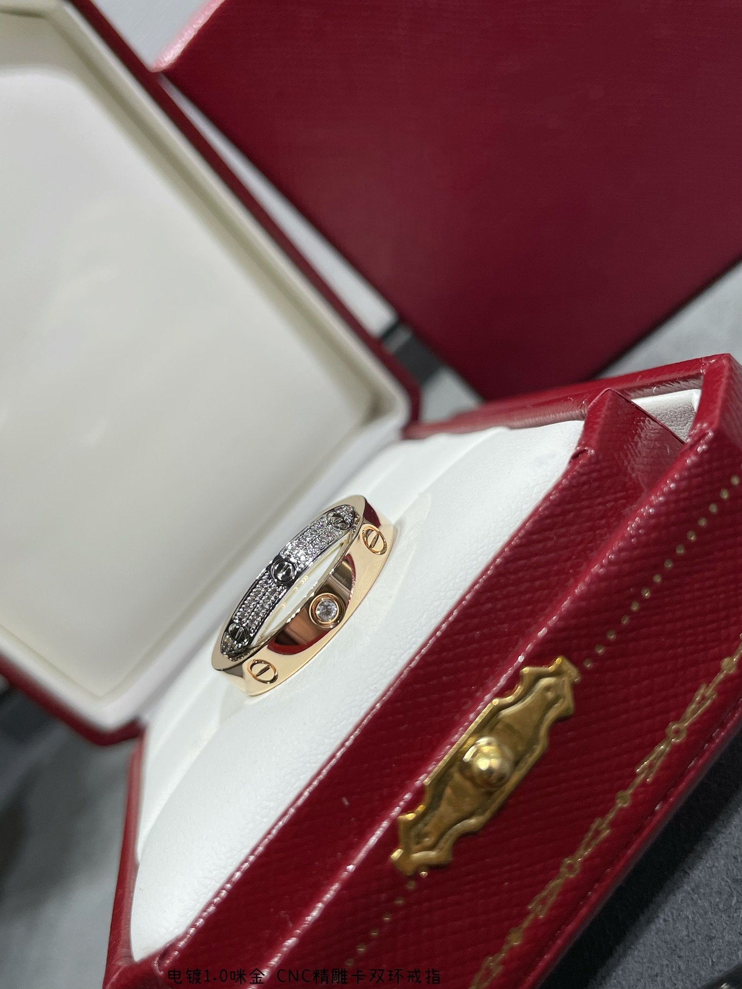 [Regalia jewelry]LOVE PINK GOLD SILVER DIAMOND DOUBLE RING