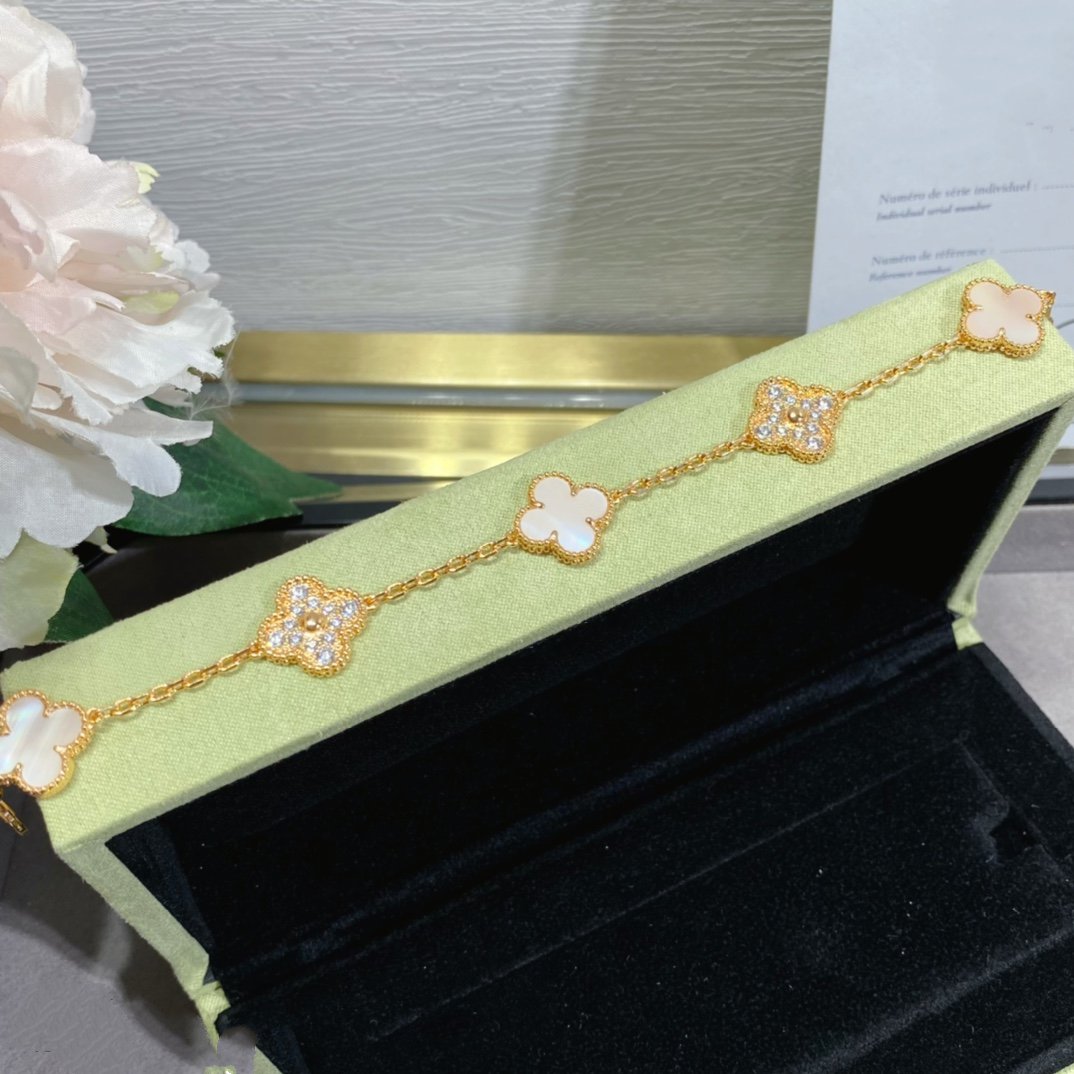 [Regalia jewelry]CLOVER 5 MOTIF DIAMOND PINK MOP PINK GOLD BRACELET