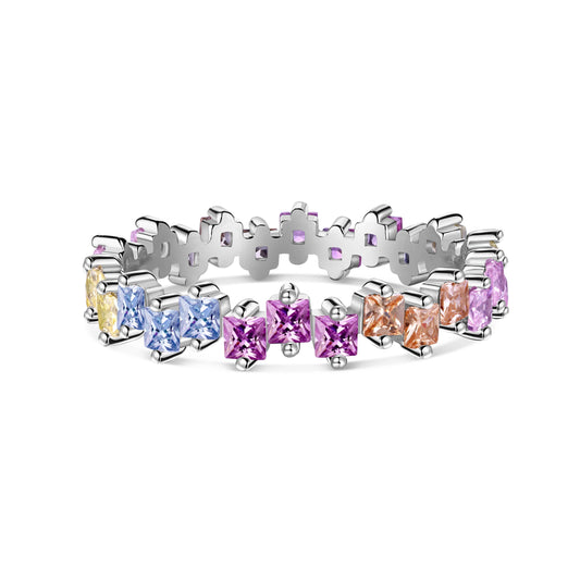 [Regalia jewelry]Mixed Colorful Square Staggered Rings