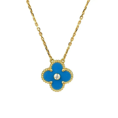 [Regalia jewelry]CLOVER 15MM DIAMOND AND BLUE AGATE NECKLACE