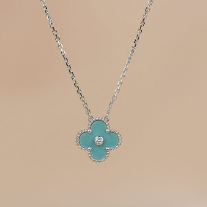 [Regalia jewelry]CLOVER 15MM DIAMOND SVRES PORCELAIN  NECKLACE SILVER