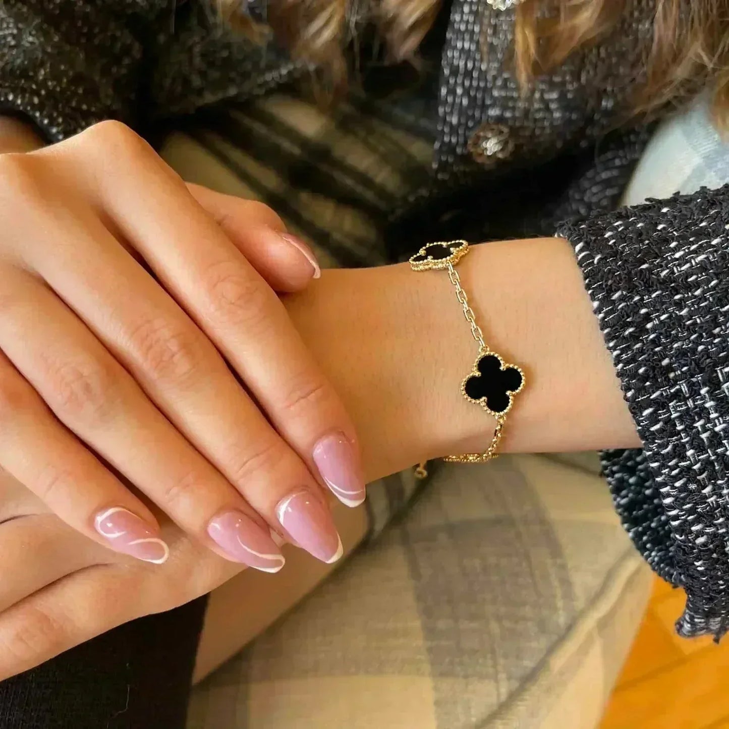 [Regalia jewelry]CLOVER  5 MOTIFS BLACK ONYX BRACELET