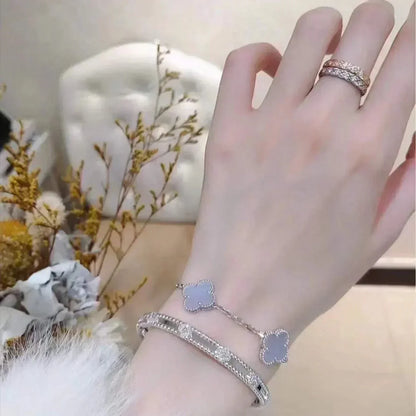 [Regalia jewelry]CLOVER  5 MOTIF PURPLE CHALCEDONY BRACELET SILVER