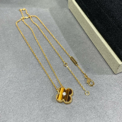 [Regalia jewelry]CLOVER 15MM DIAMOND AND YELLOW TIGER'S EYE AGATE necklace
