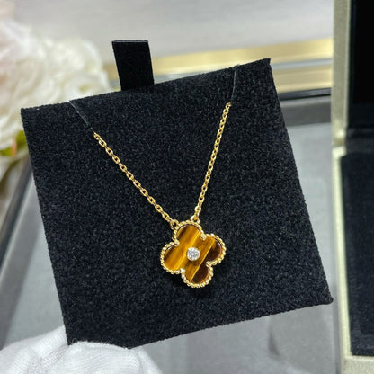 [Regalia jewelry]CLOVER 15MM DIAMOND AND YELLOW TIGER'S EYE AGATE necklace