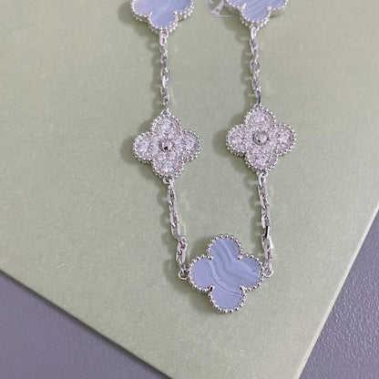 [Regalia jewelry]CLOVER  5 MOTIF DIAMOND PURPLE CHALCEDONY BRACELET SILVER
