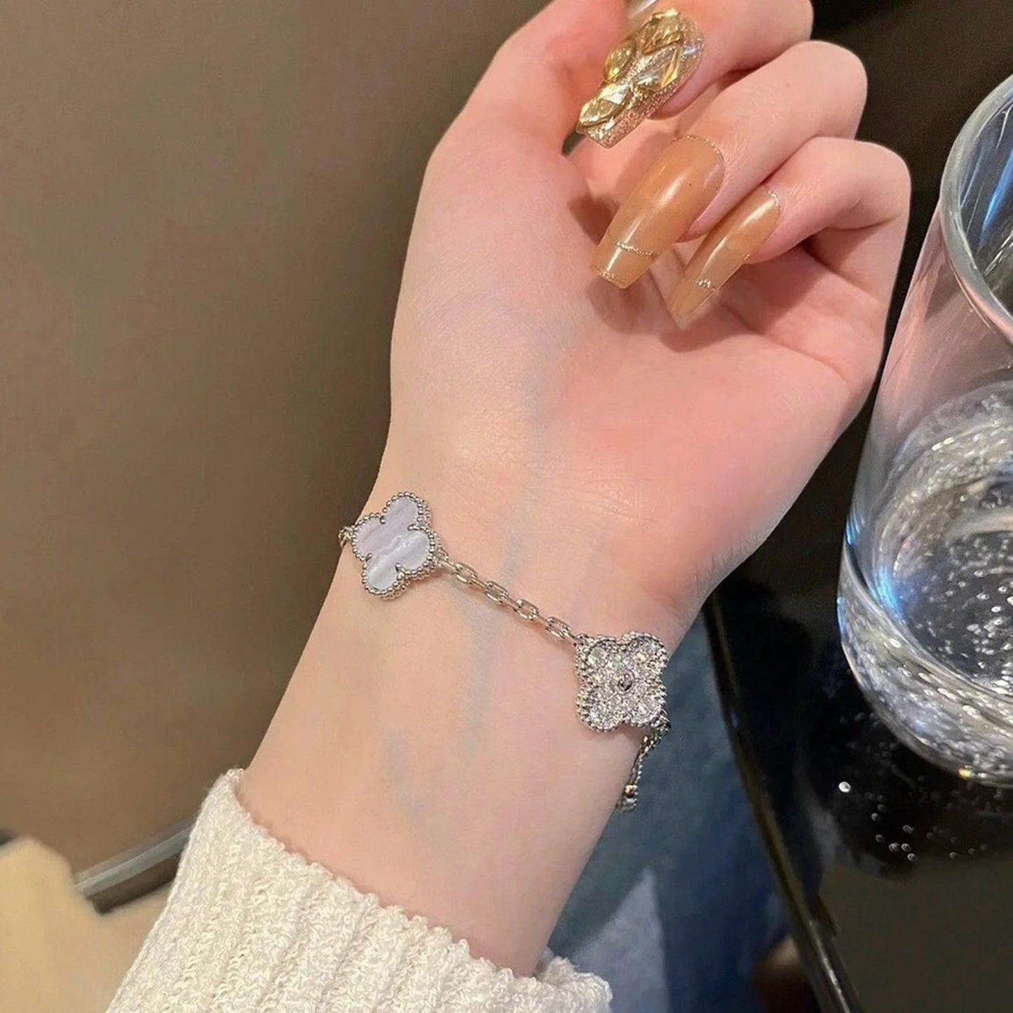 [Regalia jewelry]CLOVER  5 MOTIF DIAMOND PURPLE CHALCEDONY BRACELET SILVER