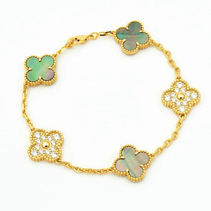 [Regalia jewelry]CLOVER 5 MOTIF GRAY MOP DIAMOND BRACELET
