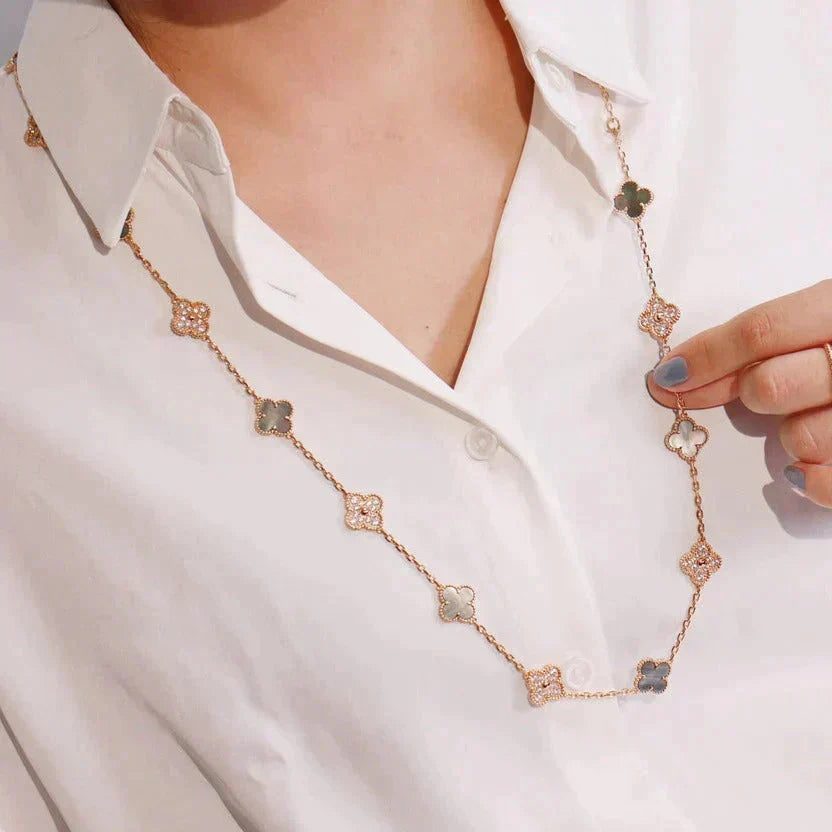 [Regalia jewelry]CLOVER 20 MOTIFS DARK MOP DIAMOND  NECKLACE