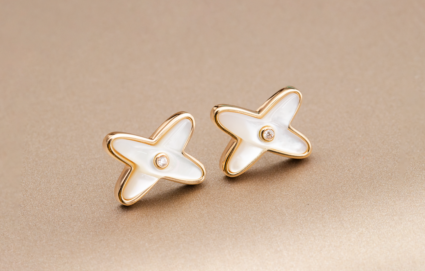 [Regalia jewelry]JEUX DE WHITE MOP PINK GOLD DIAMOND EARRINGS