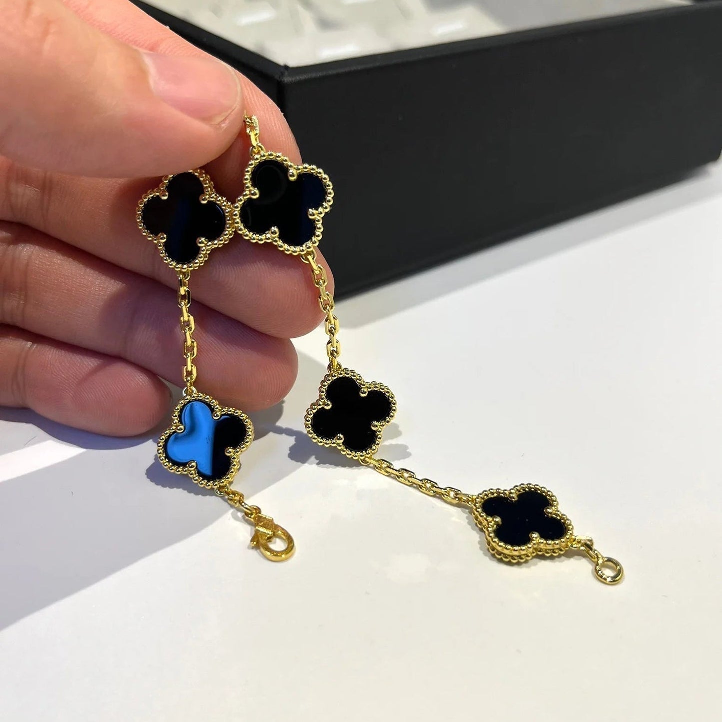 [Regalia jewelry]CLOVER  5 MOTIFS BLACK ONYX BRACELET