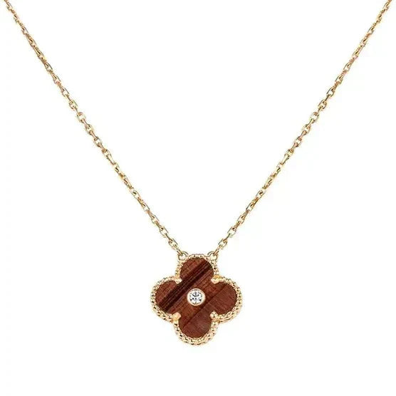 [Regalia jewelry]CLOVER 15MM DIAMOND AND YELLOW TIGER'S EYE AGATE necklace