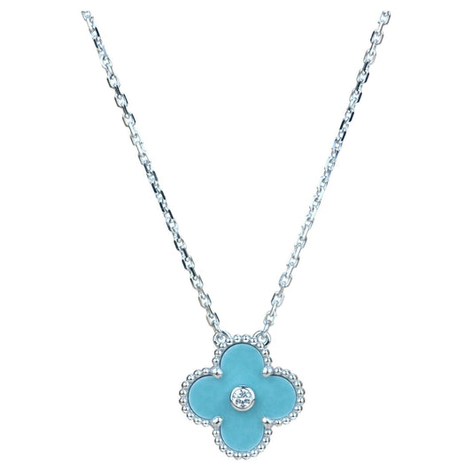[Regalia jewelry]CLOVER 15MM DIAMOND SVRES PORCELAIN  NECKLACE SILVER