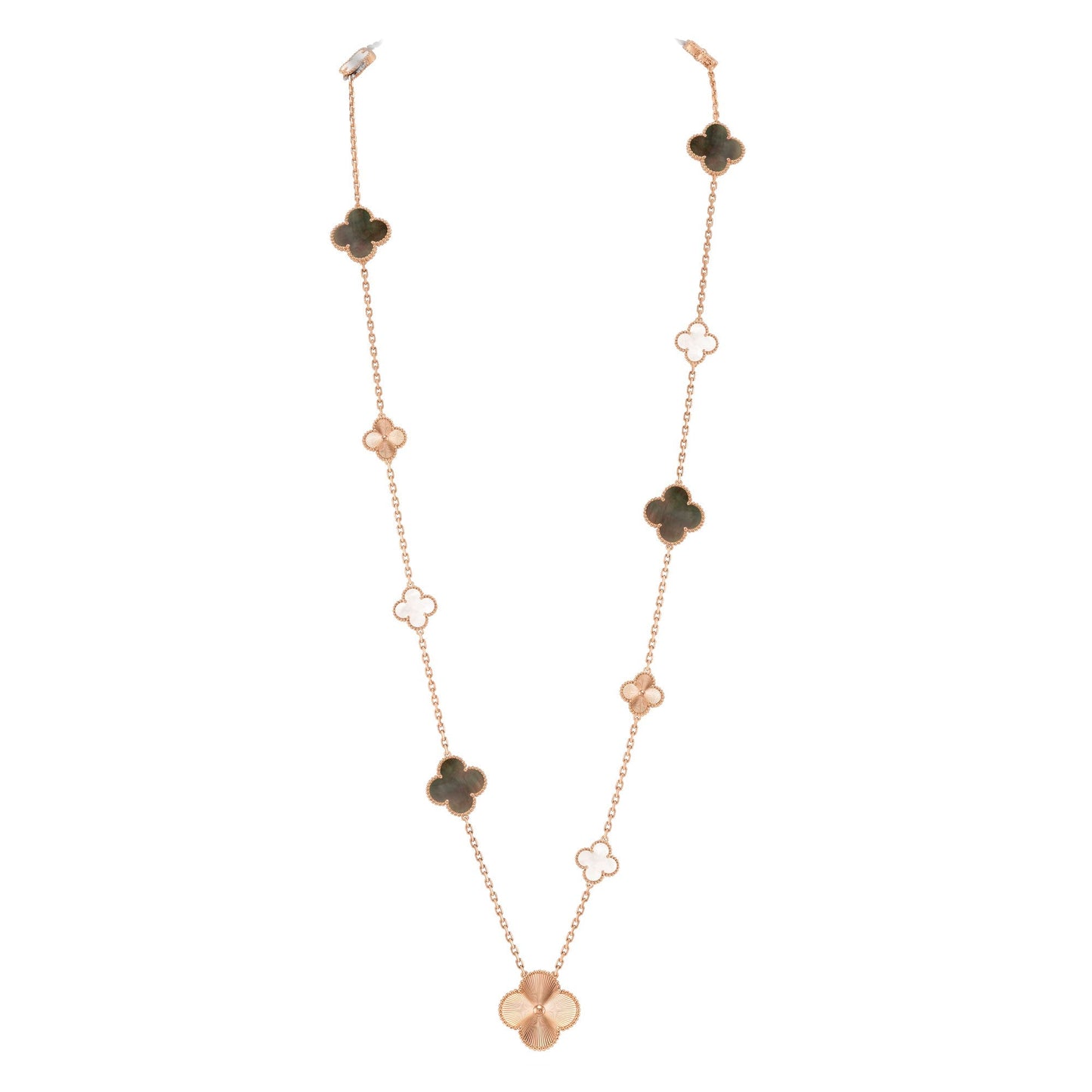 [Regalia jewelry]DETACHABLE CLOVER 15(11+4) FLOWER ROSE GOLD NECKLACE SET