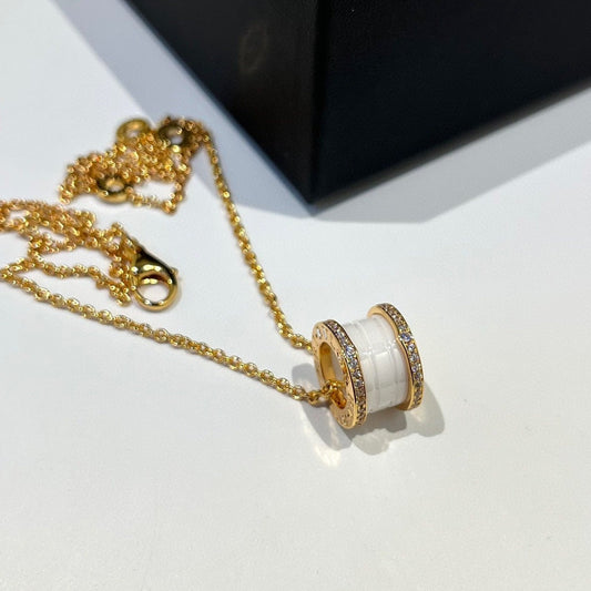 [Regalia jewelry]ZERO 1 WHITE CERAMIC DIAMOND PINK GOLD NECKLACE